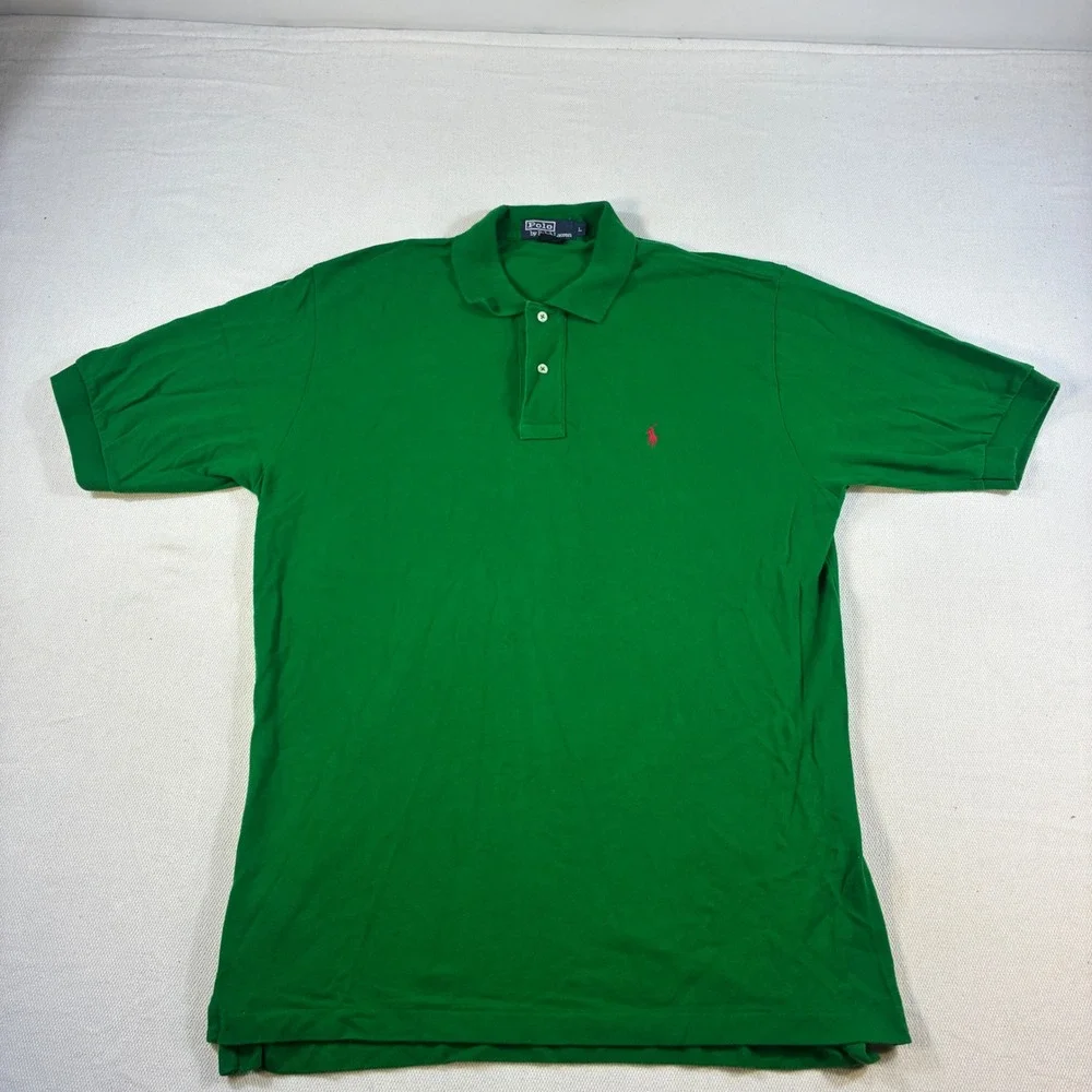 Vintage Polo Ralph Lauren Green Polo Shirt Men's Large Red Pony Logo 100% Cotton